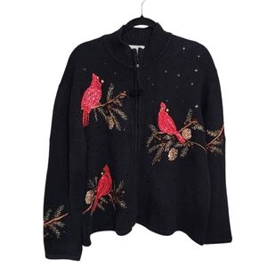 Vintage Casual Corner Cardigan Sweater XL Beaded Embroidered Holiday